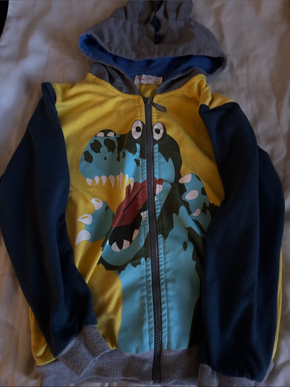 Kids Yellow & Navy Dinosaur Zip Hoodie